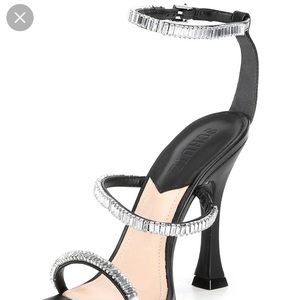 Schutz Nellina Crystal Embellished Black Leather Sandal US10